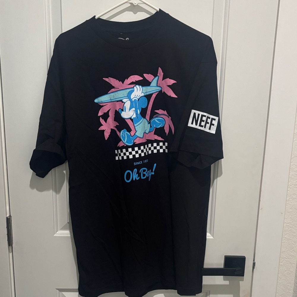 Neff Black Tee with Blue and Pink Graphic